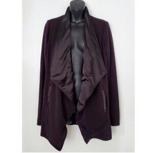 Black Draped Waterfall Cardigan Jacket Satin Shawl Collar Size S Cozy Athleisure